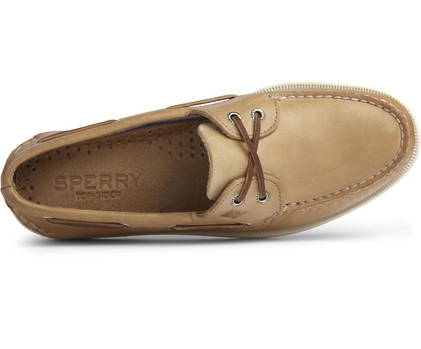 AUTHENTIC ORIGINAL BOAT SHOE | Sperry Top Sider Men's Authentic Original 2 Eye 0197632 Loafer Shoes-STONE/Oatmeal Boat Shoes-Made in USA