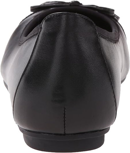 SPARK MINNA BLACK | Vionic Minna Snake Print Leather Cap-Toe Bow Ballet Flats-Brandy