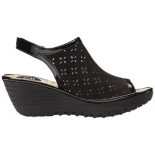 Fly London Women's Ybel Leather Wedge Sandal – Black