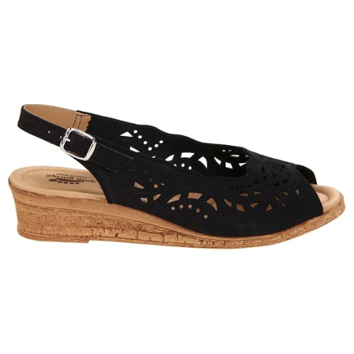 Spring Step Women's Orella Sling-Back Wedge Sandal - Black Nubuck