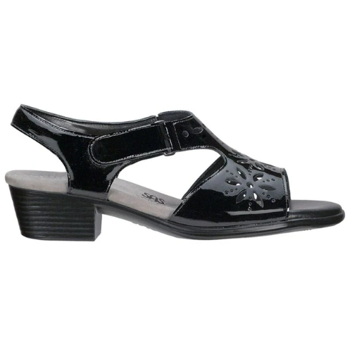 Sunburst Black Patent Heeled Sandals