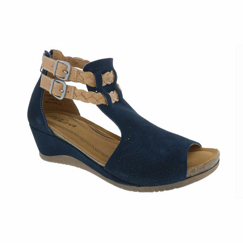 MONICA NAVY/COGNAC | Brandy's Shoes BIZA MONICA WOMEN NAVY SANDAL MADE IN USA