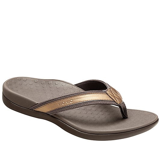 Tide ii Toe Post Women's Sandals - Bronze Metallic | Vionic Leather Thong Sandals - Tide II-Brandy