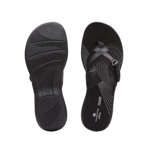 Clarks Women s Breeze Sea Flip-Flop Black Synthetic Patent