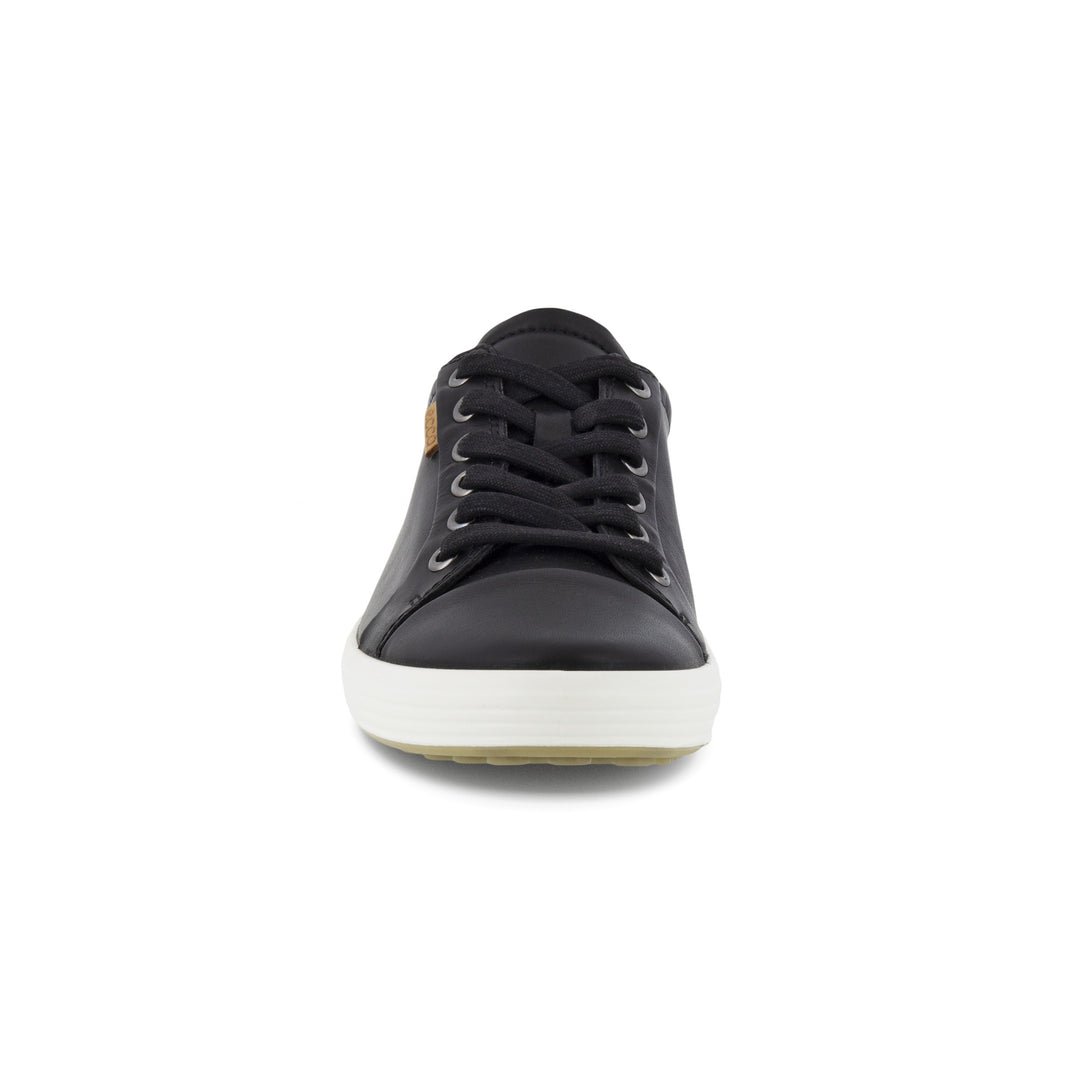SOFT 7 SNEAKER BLK | Ecco Soft 7 430003 01001 Ladies Black Leather Arch Support Lace Up Shoes-Brandy