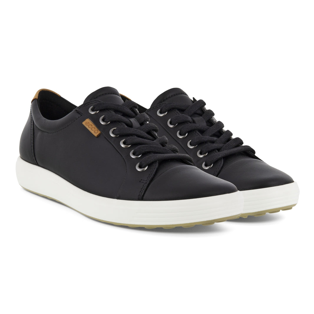 SOFT 7 SNEAKER BLK | Ecco Soft 7 430003 01001 Ladies Black Leather Arch Support Lace Up Shoes-Brandy