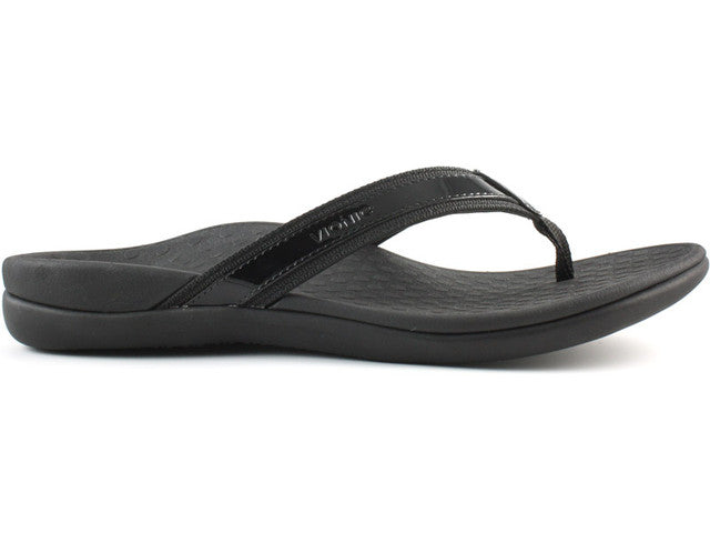 Vionic Black Tide II Leather Toe Post Orthopedic Flip Flop Sandal | Vionic Tide II - Women's Flip Flop-Brandy