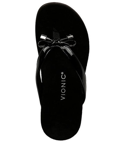 BELLA TOE POST SANDAL | Vionic Bella Patent Bow Detail Thong Sandals-BELLA BLACK-Brandy