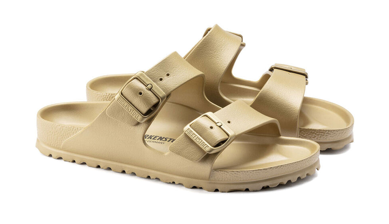 ARIZONA MET GOLD EVA | Birkenstock 1022465 UNISEX Arizona Essentials EVA Waterproof Metallic Gold Sandals-Made in Germany-Brandy's Shoes