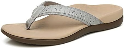 CASANDRA GREY | Vionic Women's Tide Casandra Toe Post Sandals - Supportive Ladies Sandals That Include Three-Zone Comfort with Orthotic Insole Arch Support, Medium Fit Sandals for Women, Light Grey-Brandy