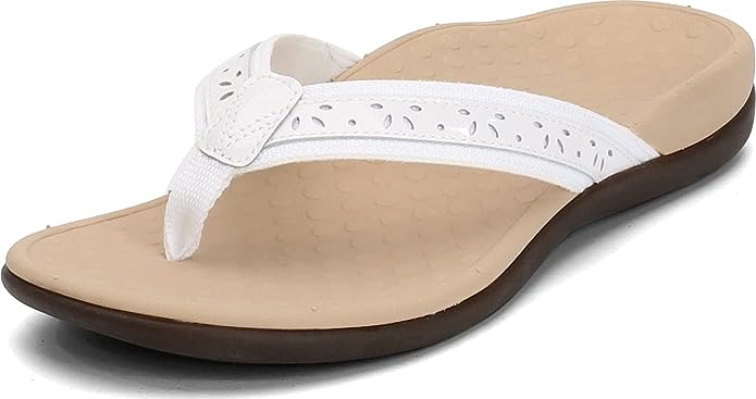 Women's Vionic Casandra White Sandal | Vionic Women's Casandra Toe-Post Sandal - Ladies Everyday Sandals with Concealed Orthotic Arch Support-Brandy