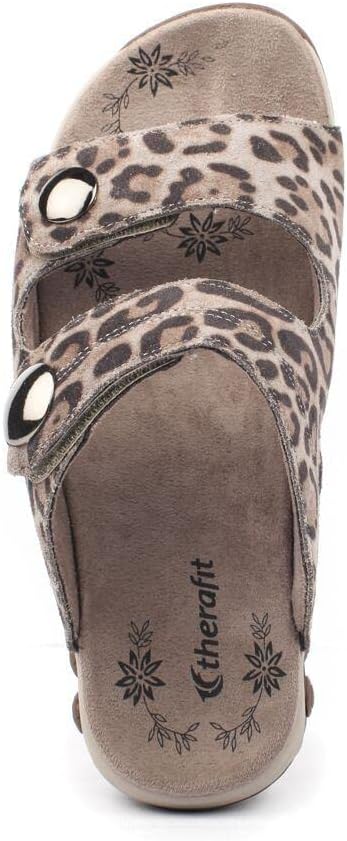 EVA LEOPARD | Therafit Eva Women's Leather Adjustable Strap Slip On Sandal - for Plantar Fasciitis/Foot Pain-Brandy