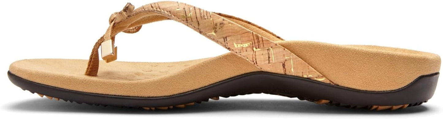 REST BELLA GOLD CORK | Vionic Women's Rest Bella Toe Post Sandal- Supportive Ladies Orthotic Sandals that include Three Zone Comfort with Arch Support- Flip Flop for Ladies-Brandy