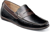 INTREPID BLACK MULTI | Florsheim Men's Intrepid Moc Toe Penny Driver Loafer, Black Milled with Brown Smooth-Brandy