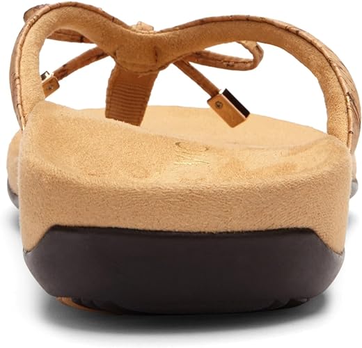 REST BELLA GOLD CORK | Vionic Women's Rest Bella Toe Post Sandal- Supportive Ladies Orthotic Sandals that include Three Zone Comfort with Arch Support- Flip Flop for Ladies-Brandy