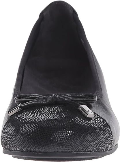 SPARK MINNA BLACK | Vionic Minna Snake Print Leather Cap-Toe Bow Ballet Flats-Brandy