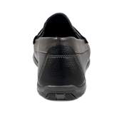 INTREPID BLACK MULTI | Florsheim Men's Intrepid Moc Toe Penny Driver Loafer, Black Milled with Brown Smooth-Brandy