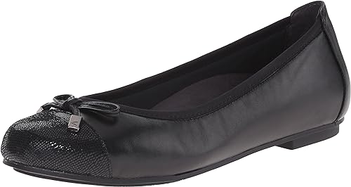 SPARK MINNA BLACK | Vionic Minna Snake Print Leather Cap-Toe Bow Ballet Flats-Brandy