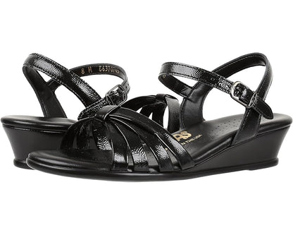 BLACK | SAS WOMEN Strippy BLACK Quarter Strap Wedge Sandal STRIPPY013 Brandy's Shoes Made in USA
