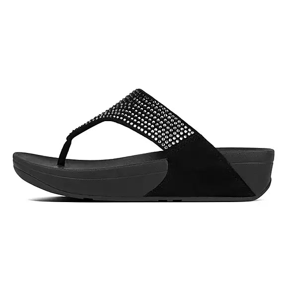 Women's FitFlop Flare Black Toe-Post Sandals | FLARE  Suede Toe-Post Sandals-302-001-Brandy