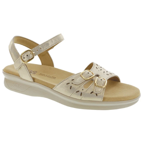 Duo Gold Linen Buckle Sandals