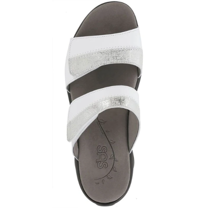 SAS Nudu Women's Adjustable Slide Sandal – White/Silver