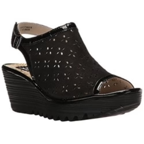Fly London Women's Ybel Leather Wedge Sandal – Black