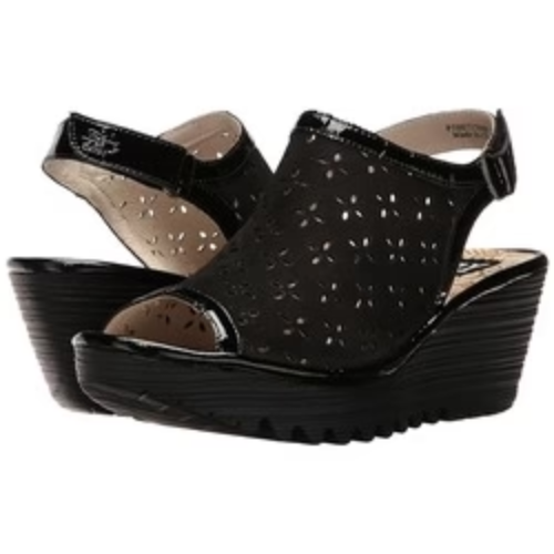 Fly London Women's Ybel Leather Wedge Sandal – Black