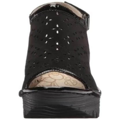 Fly London Women's Ybel Leather Wedge Sandal – Black