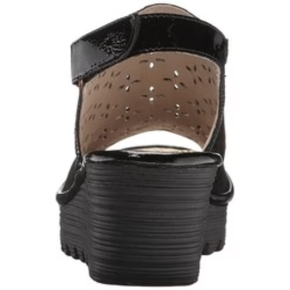 Fly London Women's Ybel Leather Wedge Sandal – Black