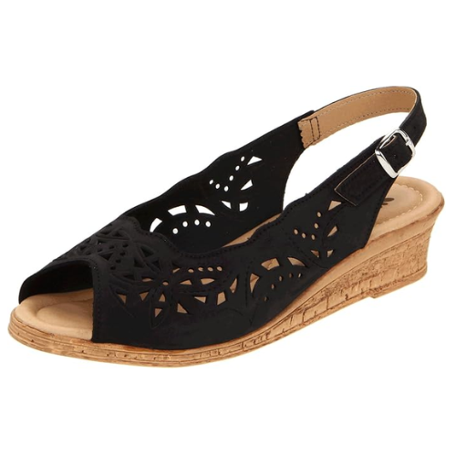Spring Step Women's Orella Sling-Back Wedge Sandal - Black Nubuck