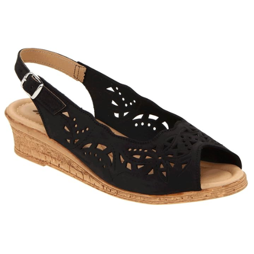 Spring Step Women's Orella Sling-Back Wedge Sandal - Black Nubuck