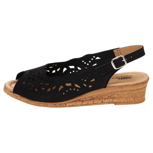 Spring Step Women's Orella Sling-Back Wedge Sandal - Black Nubuck