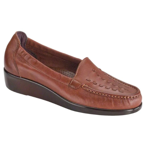 SAS Women's Weave Leather Slip On Loafer - Chestnut