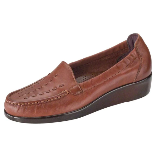 SAS Women's Weave Leather Slip On Loafer - Chestnut