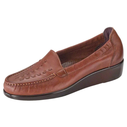 SAS Women's Weave Leather Slip On Loafer - Chestnut