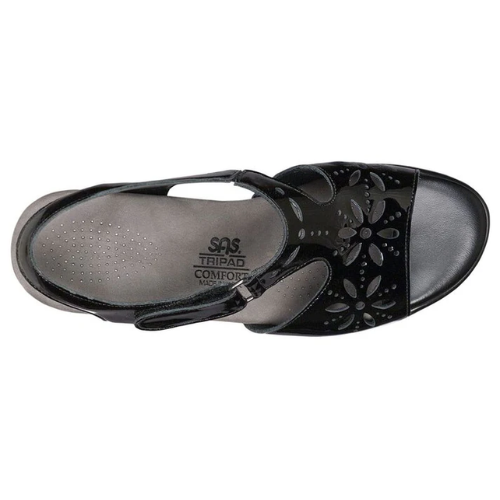 Sunburst Black Patent Heeled Sandals