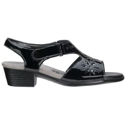 Sunburst Black Patent Heeled Sandals