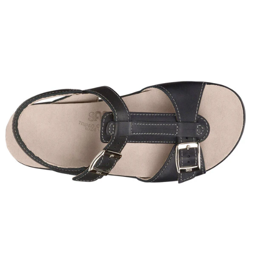 Captiva T-Strap Black Leather Sandals