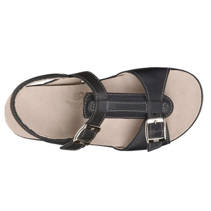Captiva T-Strap Black Leather Sandals