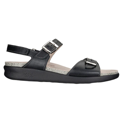 Captiva T-Strap Black Leather Sandals