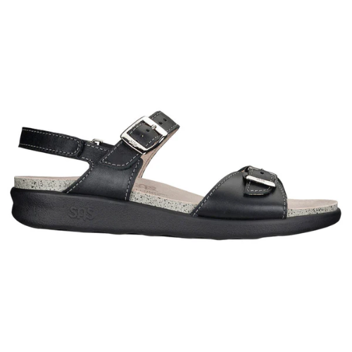 Captiva T-Strap Black Leather Sandals