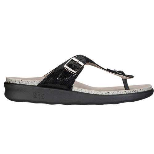 Sanibel T-Strap Snake Black Slide Sandal