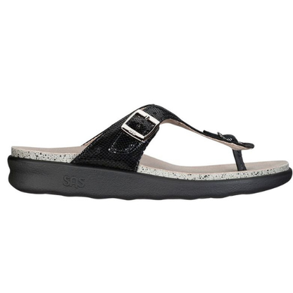 Sanibel T-Strap Snake Black Slide Sandal