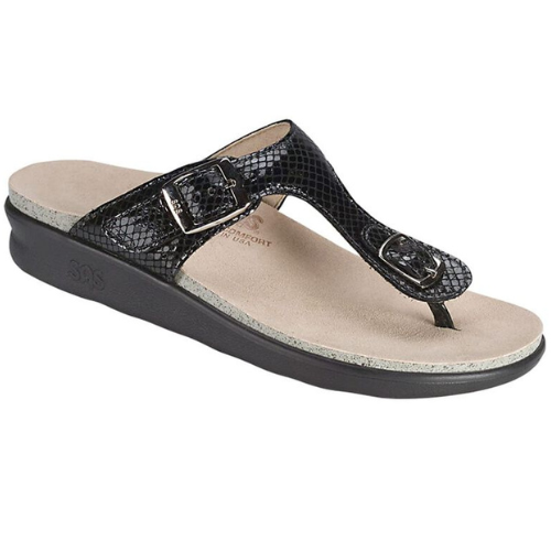 Sanibel T-Strap Snake Black Slide Sandal