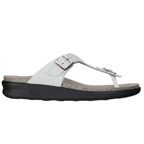 Sanibel T-Strap White Snake Slide Sandal