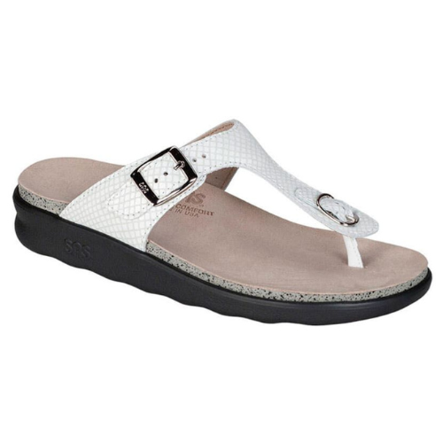 Sanibel T-Strap White Snake Slide Sandal