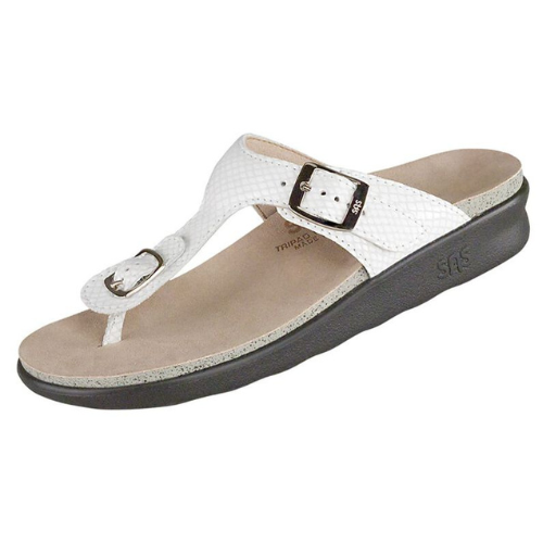 Sanibel T-Strap White Snake Slide Sandal