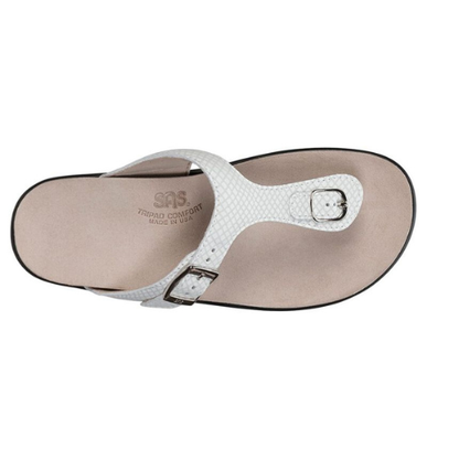 Sanibel T-Strap White Snake Slide Sandal
