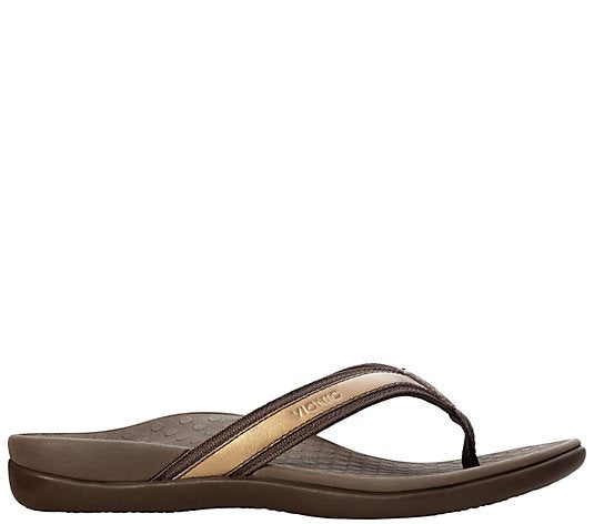 Tide ii Toe Post Women's Sandals - Bronze Metallic | Vionic Leather Thong Sandals - Tide II-Brandy